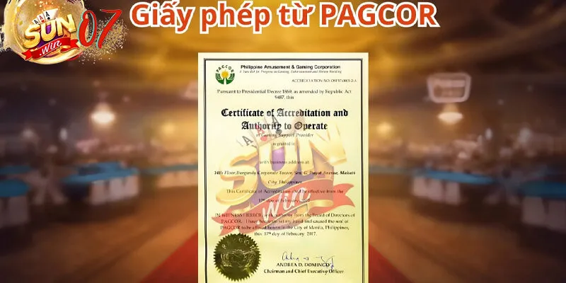 Sunwin được cấp giấy phép hoặc động chính thức từ PAGCOR